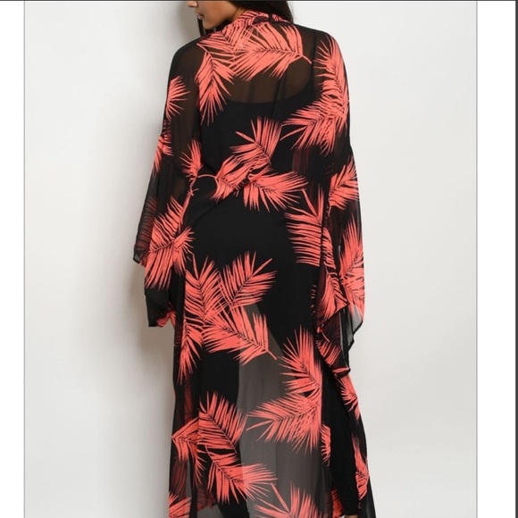 🆕LAST ONE! Neon Coral & Black Luxe Kimono Duster - Picture 3 of 4